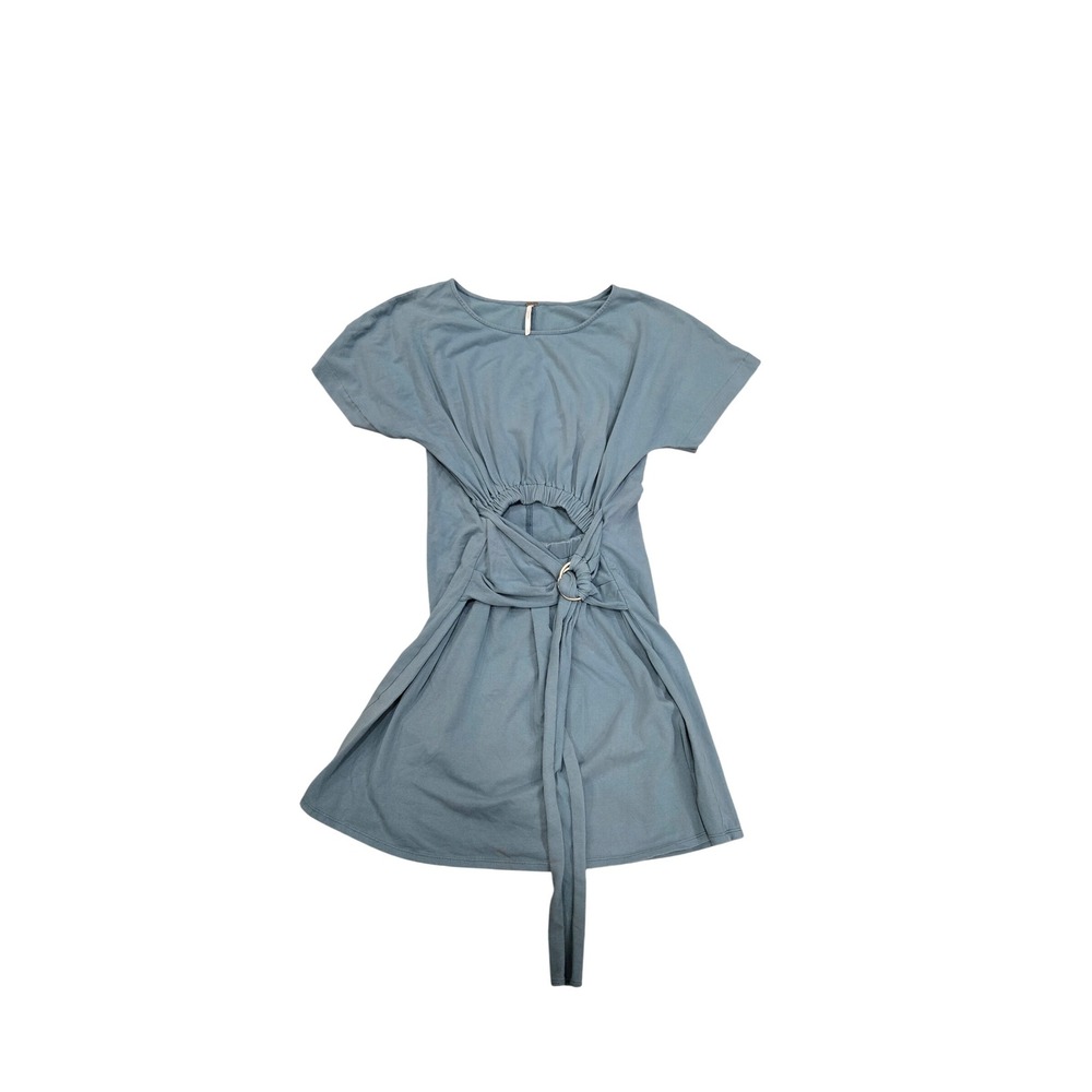 Free People Dress Blue Short‎ Sleeve Cutout Tie Waist Mini Dress